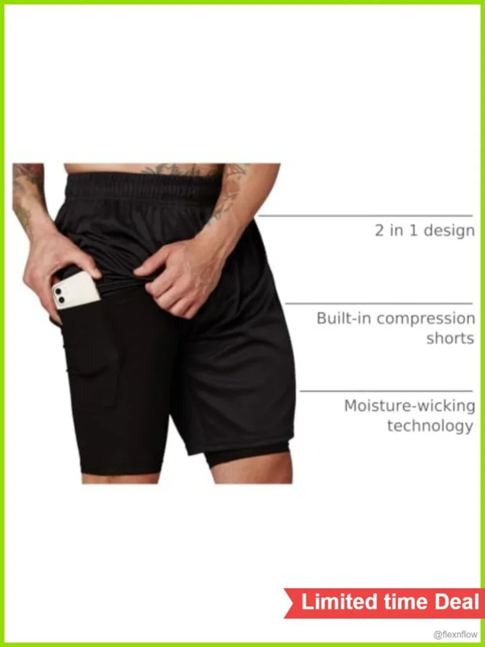 3 Pack Men's 2-in-1 Compression Workout Shorts with Liner & Phone Pocket